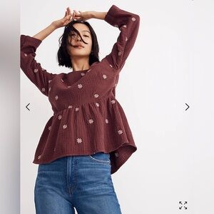 NWT Madewell peplum flower embroidered top